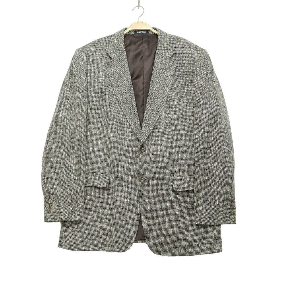 Towncraft 100% Silk Sport Coat Blazer‎ Mens 44L Beige Tweed Woven Marled 2Btn